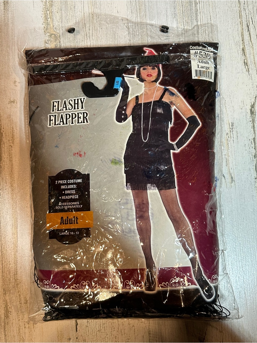 Adult Flapper Halloween Costume Dress Size Large Black With Accessories